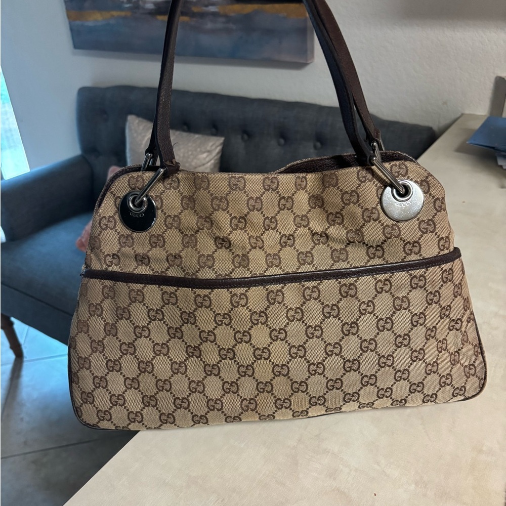 Gucci Brown Shoulder Bag with Monogram Canvas